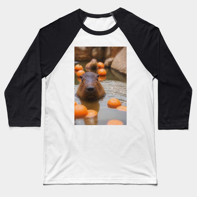 Capybara Citrus Bath Baseball T-Shirt by hunnydoll